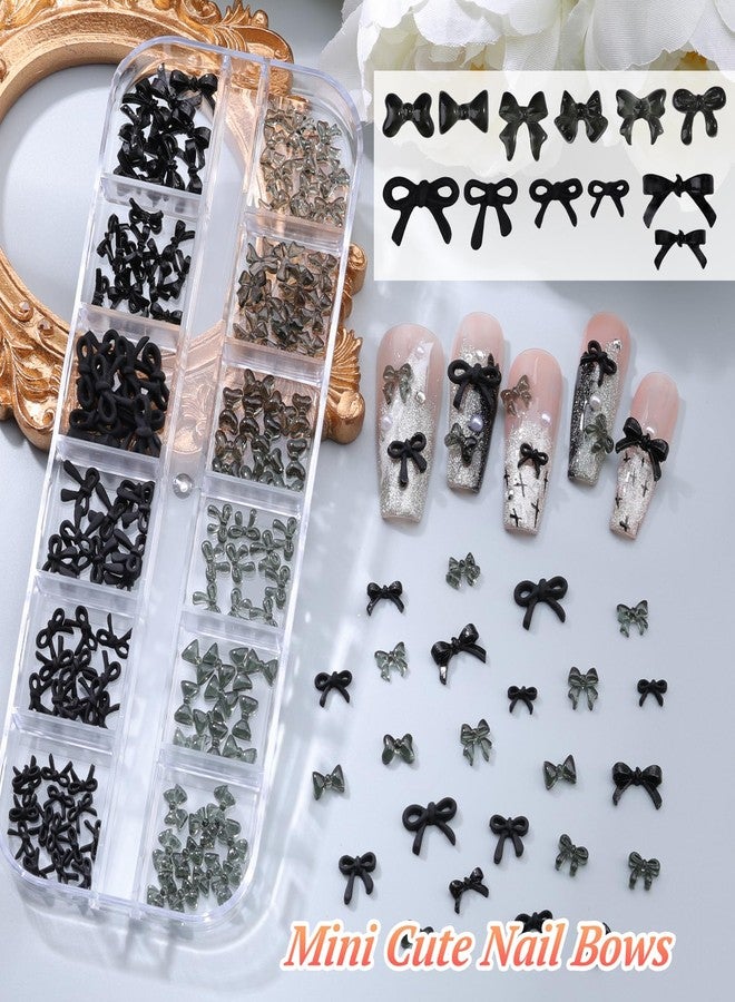 editTime 5 Boxes Black 3D Nail Charms Set, 24Pcs Y2k Alloy Nail Art Rhinestone Charms 3D Bow Flower Crown Heart Star with Tweezers and Dual-end Brush for Manicure Salon DIY Crafts,Face Makeup Gems Jewels - Image 3